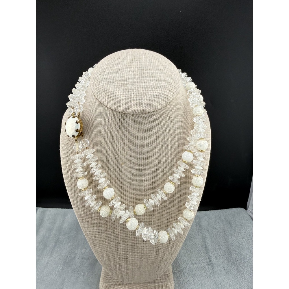 Vintage Western Germany  Necklace White Glass Layered Beads 18"‎